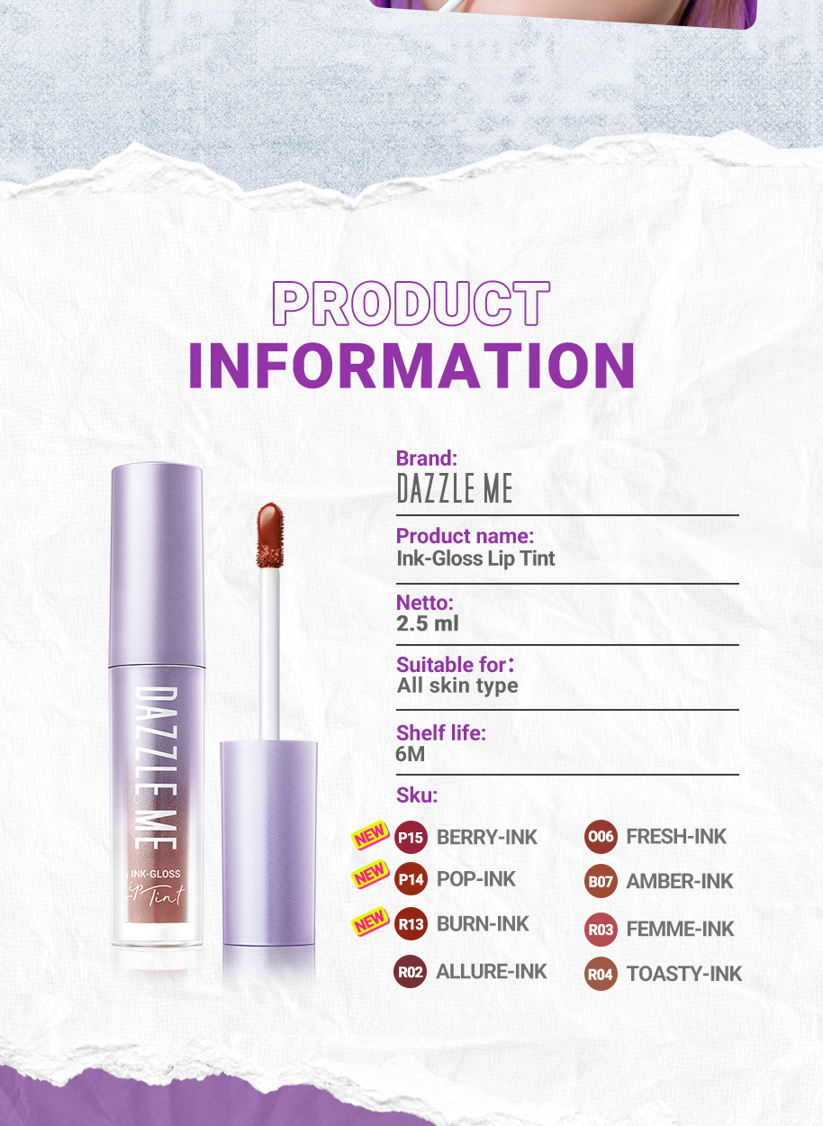 Jual DAZZLE ME Ink-Gloss Lip Tint Watery Ink Gel Lip Tint Long Lasting ...