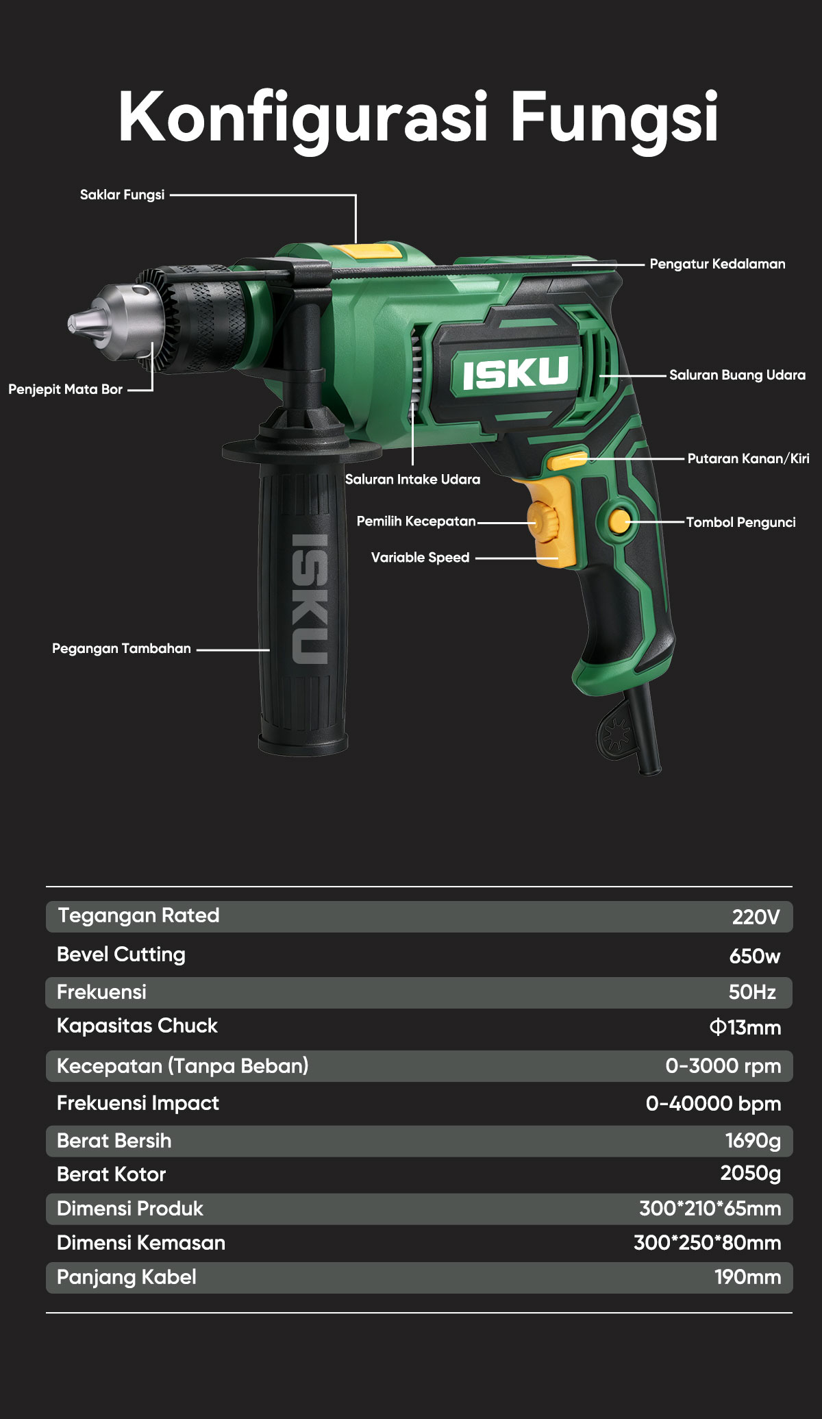Jual ISKU Mesin Bor Listrik Bolak Bali 700W 220V Hand Electric Drill ...