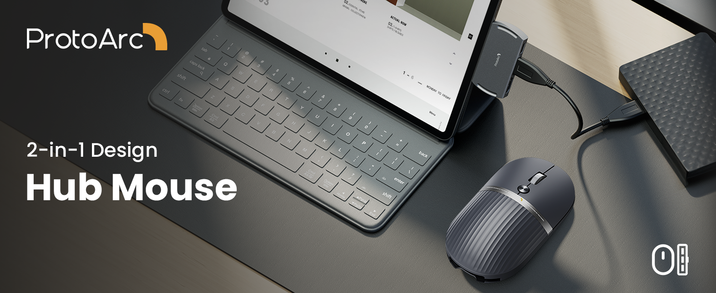 Jual ProtoArc Hubmouse Mouse Dual Bluetooth + USB C Built-in Hub 2-in-1 ...