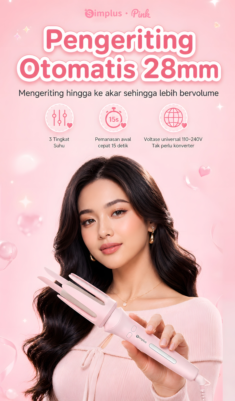 Jual Simplus Catokan Pengeriting Rambut Otomatis 28 mm 3 Tingkat suhu ...