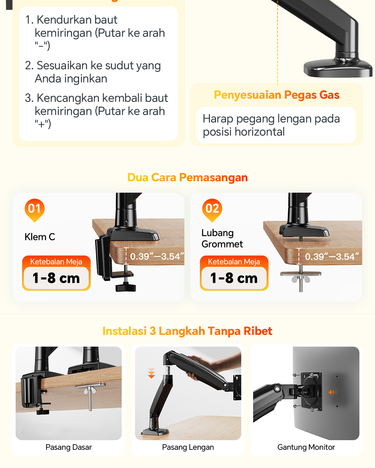 Jual Cantiklife Lengan Bracket Monitor Gas Spring 17–35 Inci | Arm ...