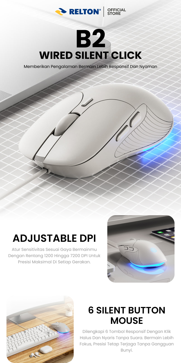 Jual Mouse Gaming Wired B2 Silent Sensor A704F 8K DPI RGB 125Hz ...