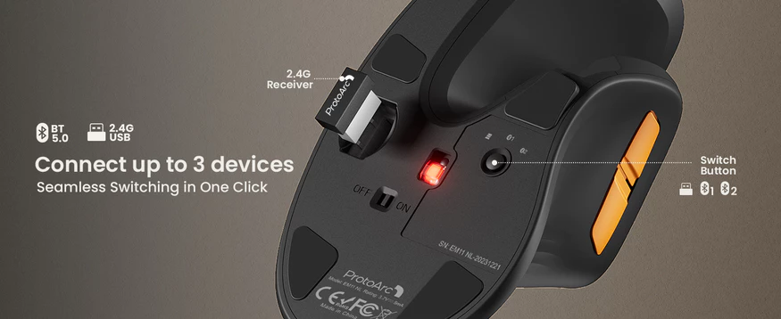 Desain ProtoArc EM11 NL Mouse Vertikal Ergonomis