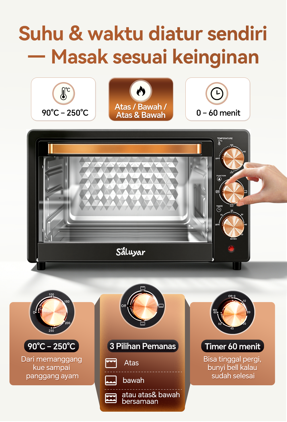 Jual Oven Listrik Saluyar 22L/33L Low Watt Pemanas Atas Bawah Oven ...