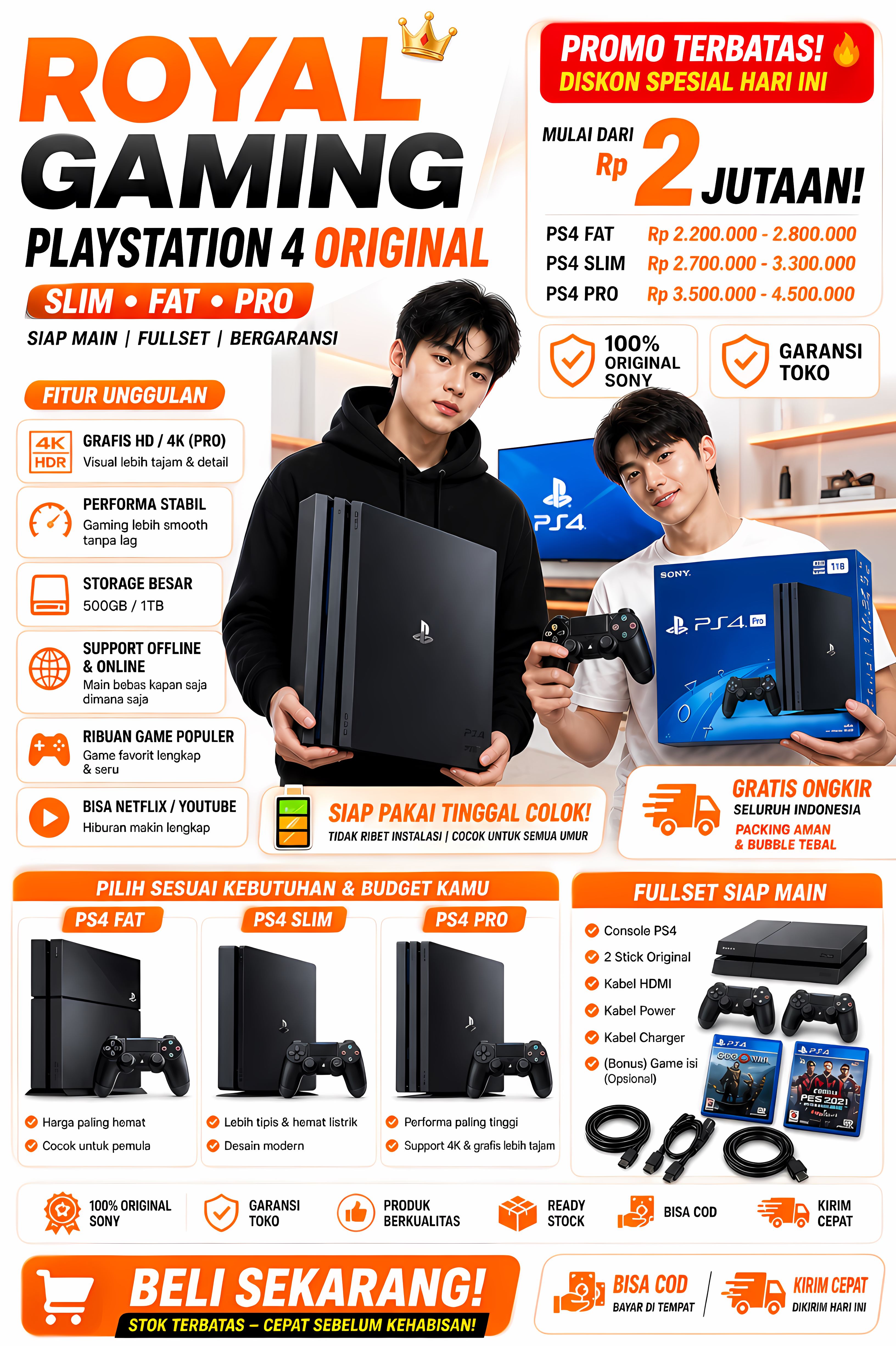 Jual Ps4 [ROYALGAMING] Sony Playstation 4 Fat 1tb Original | 500Gb ...
