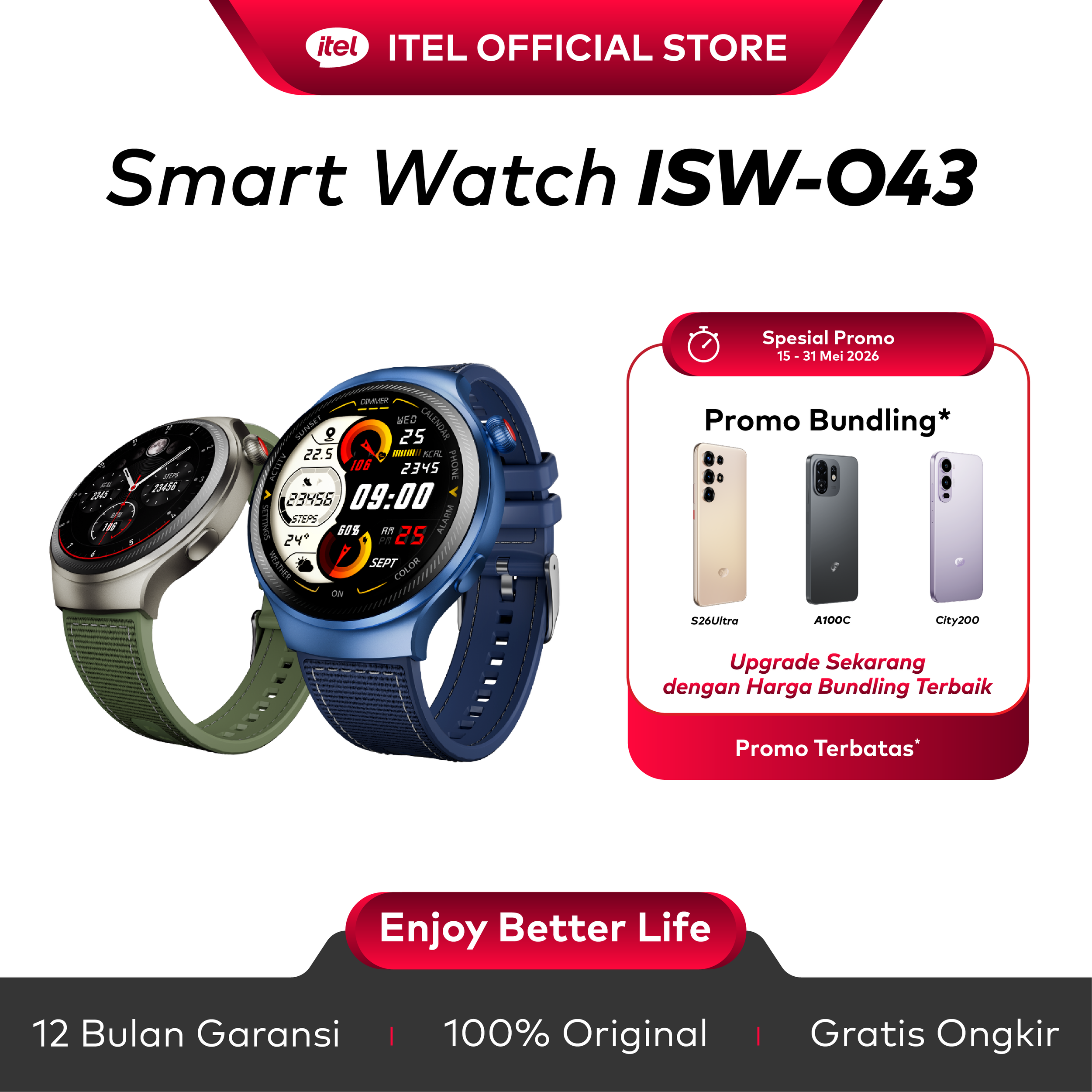 Jual Official itel Smartwatch O43 Max smart watch 1.43 inch AMOLED ...