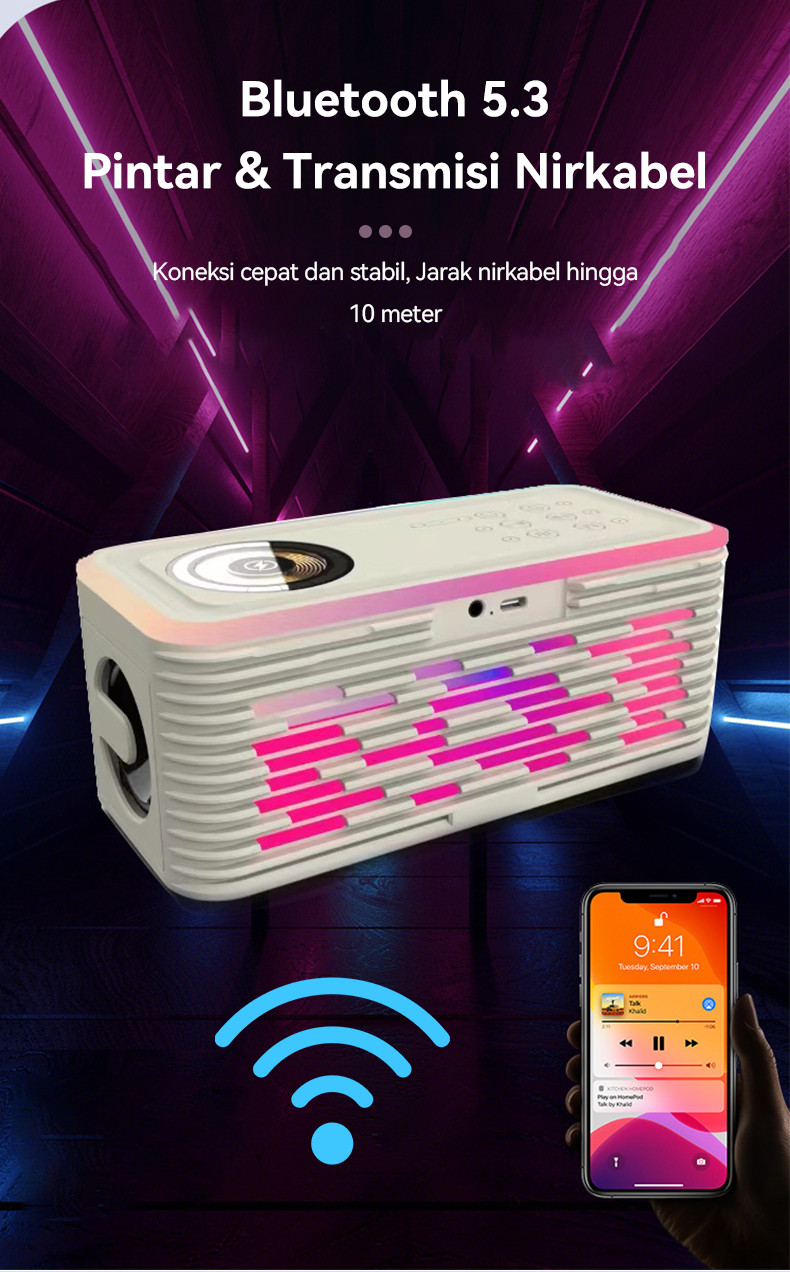 Jual BASIKE Speaker Bluetooth MW90 Bass Kuat LED RGB Wireless Charging ...