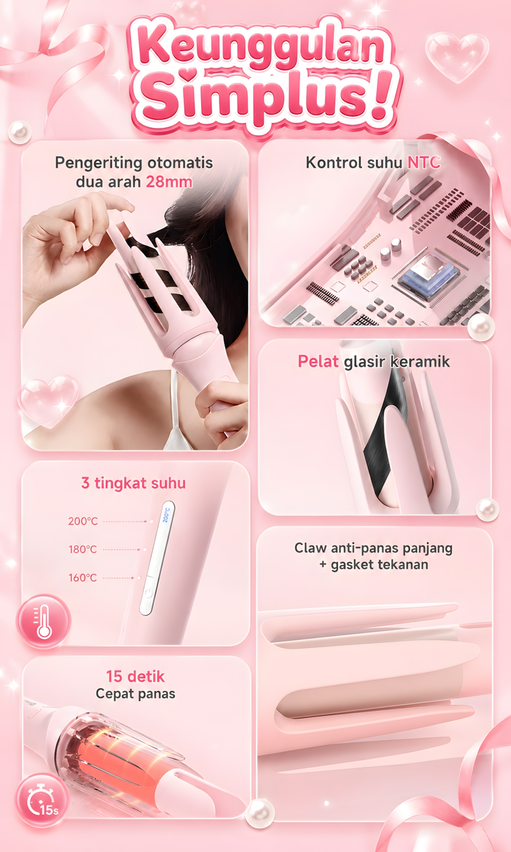 Jual Simplus Catokan Pengeriting Rambut Otomatis 28 mm 3 Tingkat suhu ...