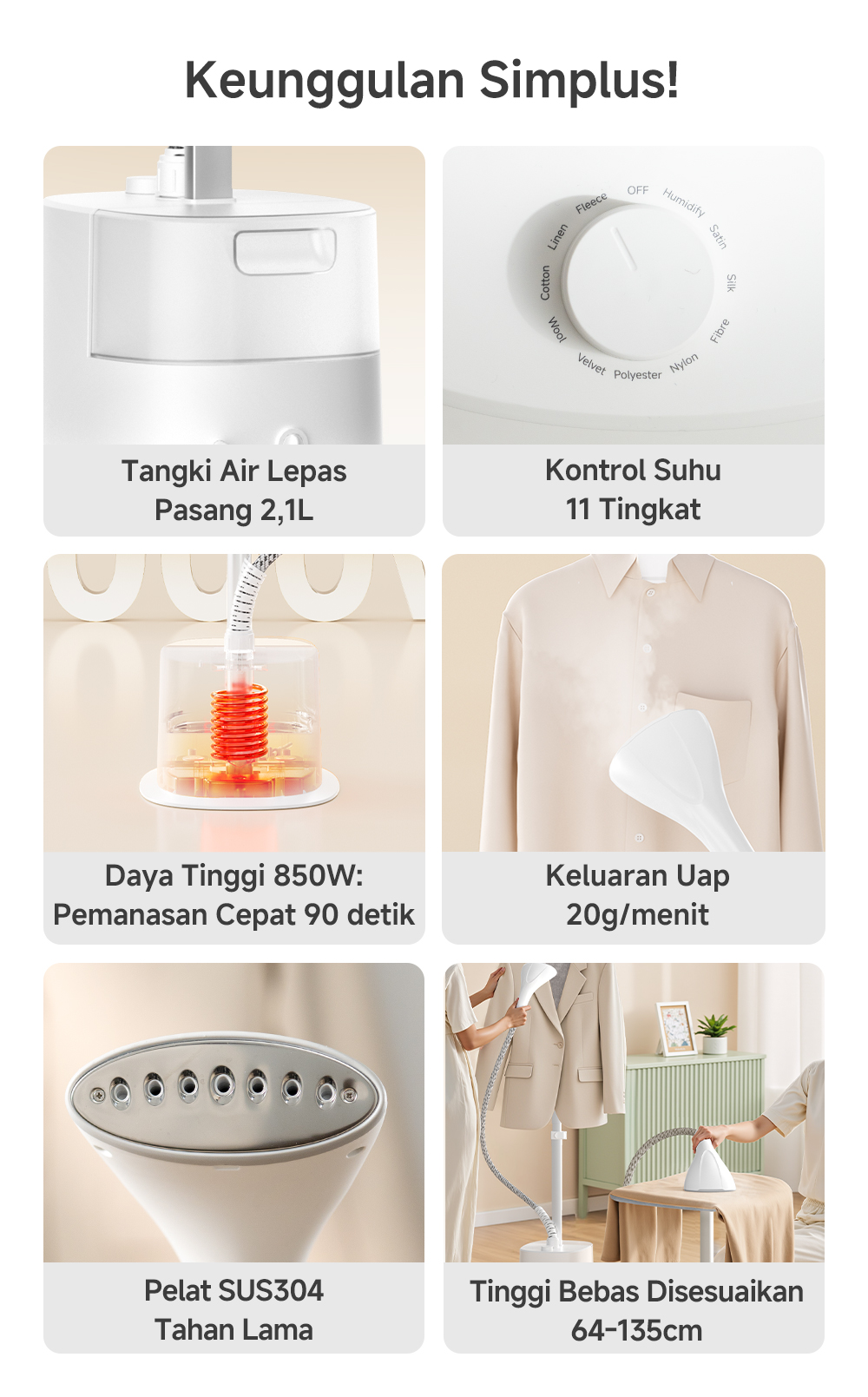 Jual Simplus Standing Setrika Uap 2,1L Stand Garment Steamer gantung ...
