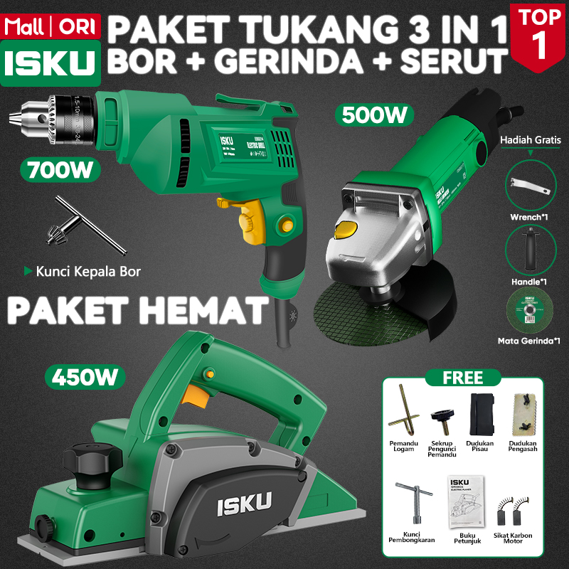 Jual ISKU Paket Power Tools 3 in 1 Mesin Bor Listrik 10mm Gerinda ...