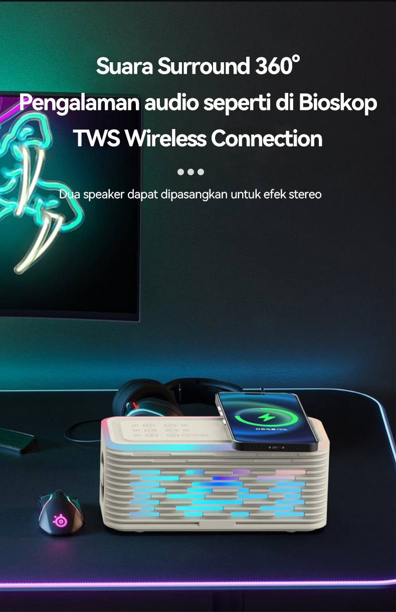 Jual BASIKE Speaker Bluetooth MW90 Bass Kuat LED RGB Wireless Charging ...
