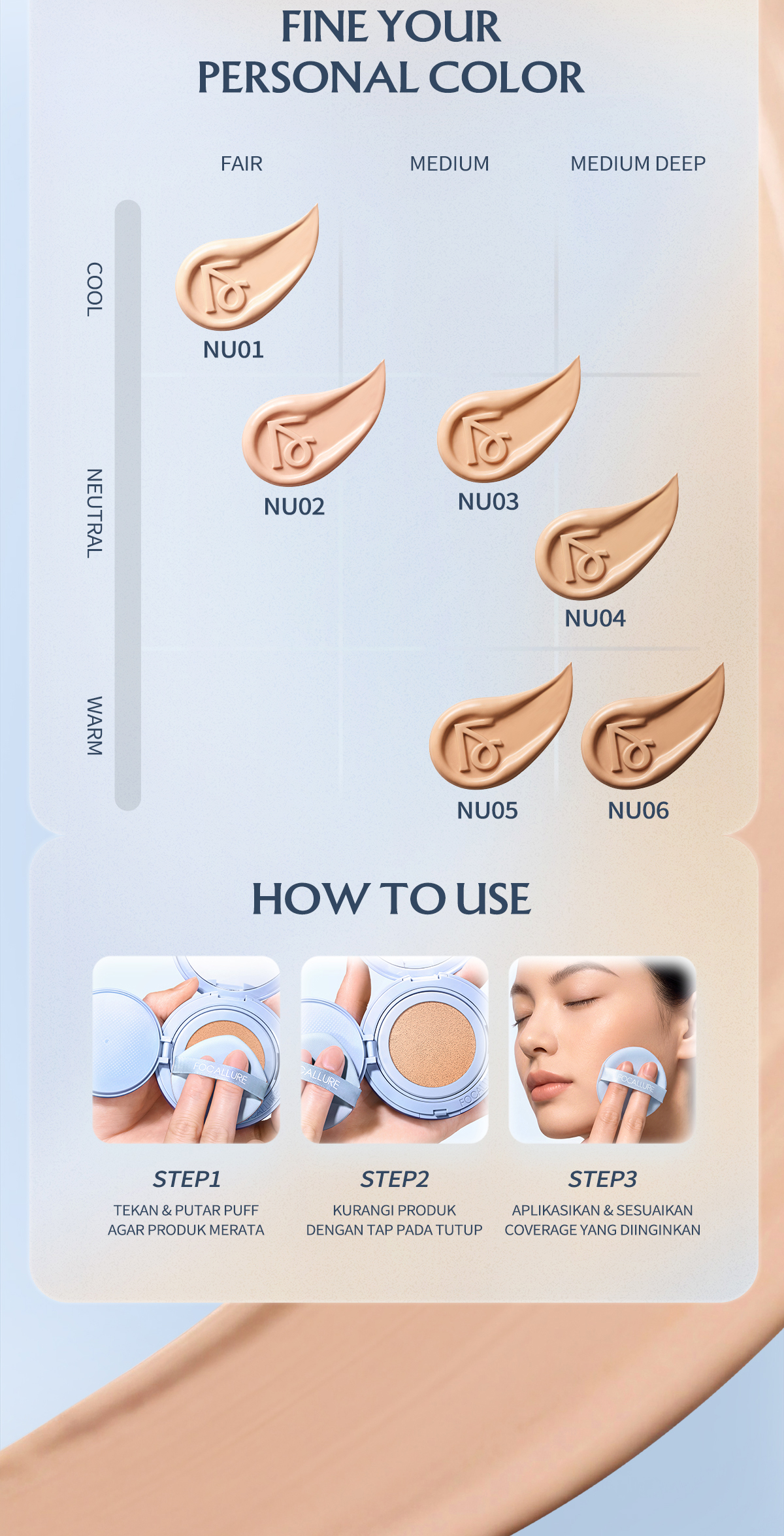 Jual [NEWFOCALLURE Unstoppable Blue Matte Cushion 16H longlasting Oil ...