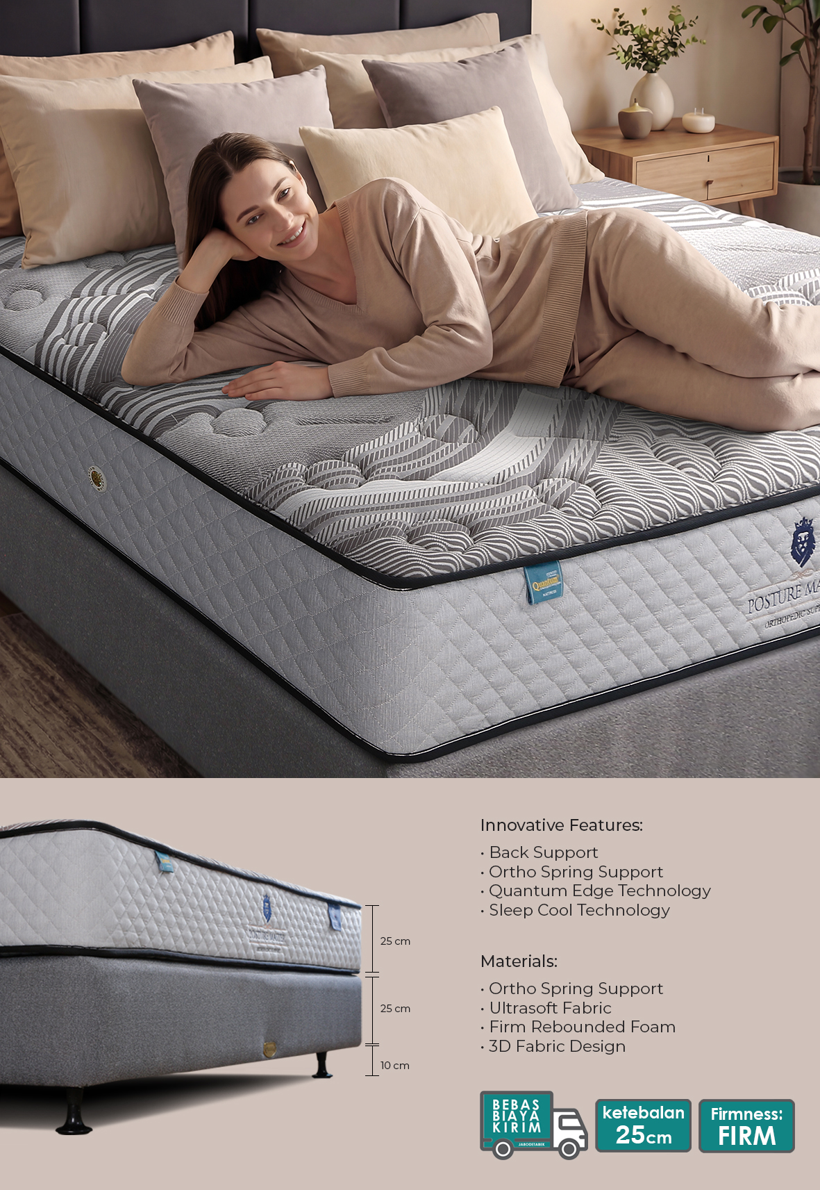 Jual Quantum Kasur Orthopedic Posture Master Firmtop - Spring Bed ...