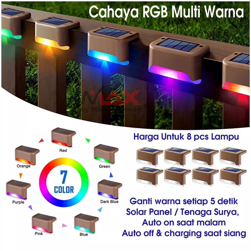 Jual Lampu Pagar dan Tangga luar ruangan RGB multi warna Tenaga surya ...