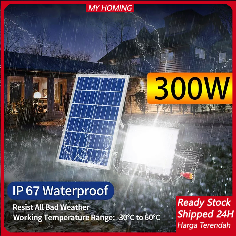 Jual 【harga Minimum】cod 300watts Solar Light Lampu Panel Surya Tenaga Led Outdoor Flood Light 