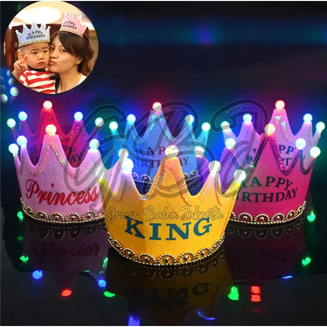 Bando Mahkota Lampu LED / Topi Ulang Tahun (Princess, King, Happy Birthday)