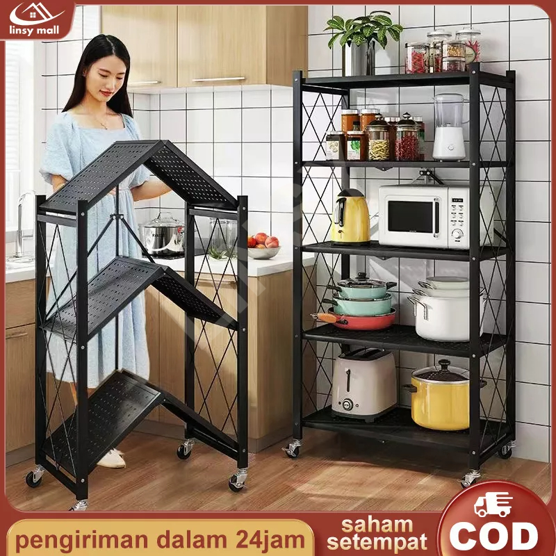 Jual Rak Dapur Multi Fungsi Tanpa Instalasi Lapisan Rak Penyimpanan Rak Lipat Rak Dapur Susun