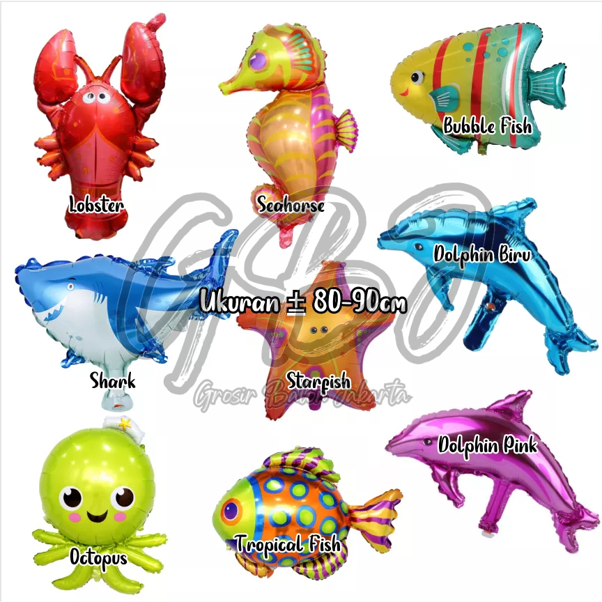 Jual Balon Foil JUMBO Binatang Laut / BULAT Sea Animal (Ikan, Gurita ...