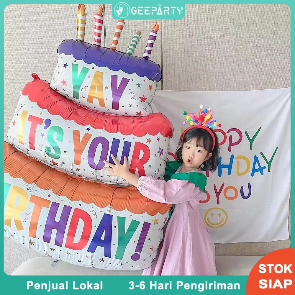 4D Besar Balon Tiga Lapis Kue Lilin Stripe Balon Foil Untuk Perlengkapan Dekorasi Pesta Ulang Tahun