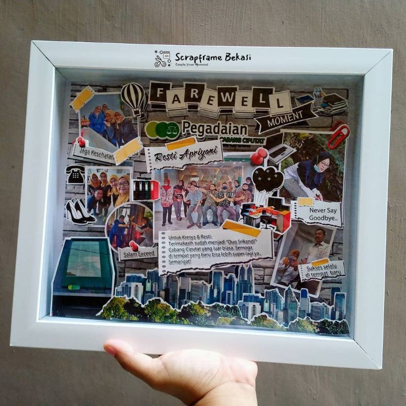 Jual Kado Farewell Perpisahan Kantor Scrapframe Foto 3D size 25x30 cm