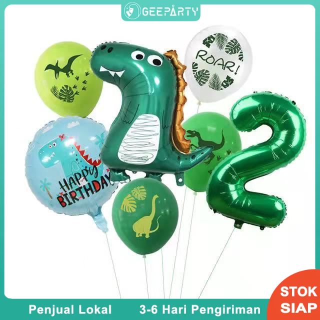 7 pcs Dinosaurus Nomor Balon Age Usia Balon Angka Pesta Ulang Tahun Anak-anak Dekorasi Pesta Hutan Perlengkapan