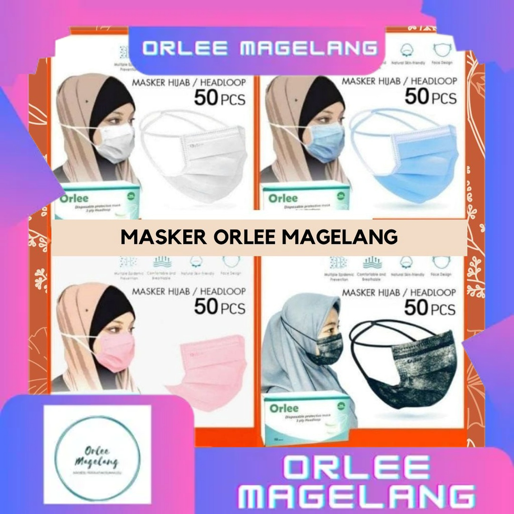 Jual Masker Orlee 3ply Headloop (tali Hijab) Kemenkes 1box Isi 50pcs ...