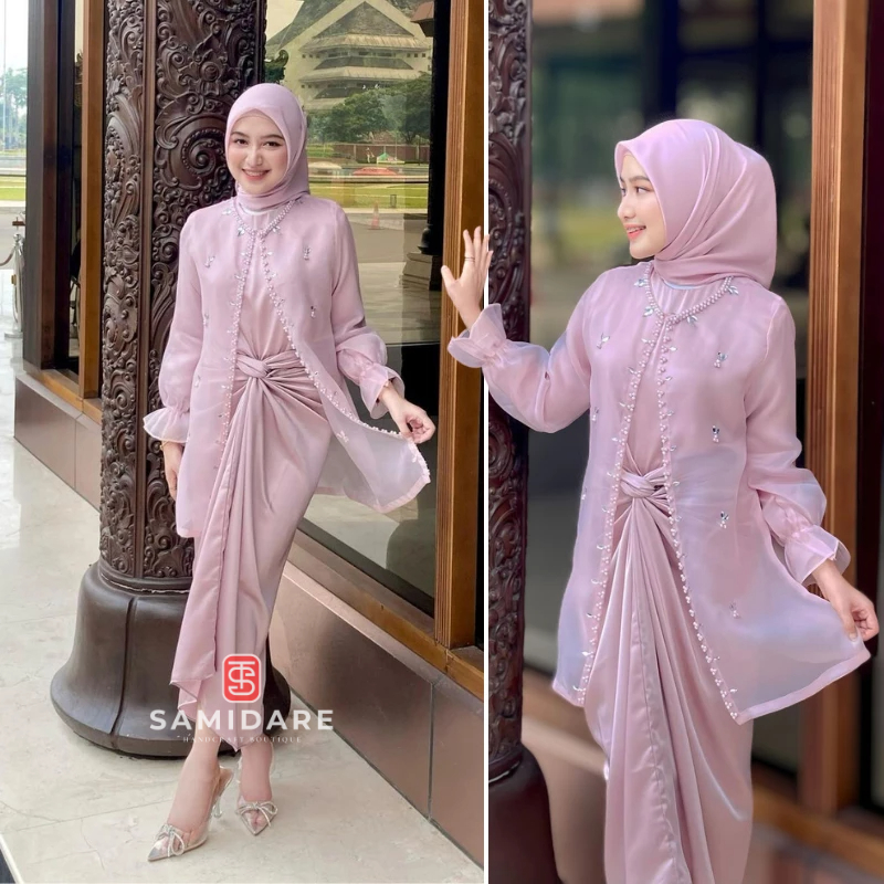 Jual One Set Wanita Kekinian Outer Organza Premium Setelan Kondangan