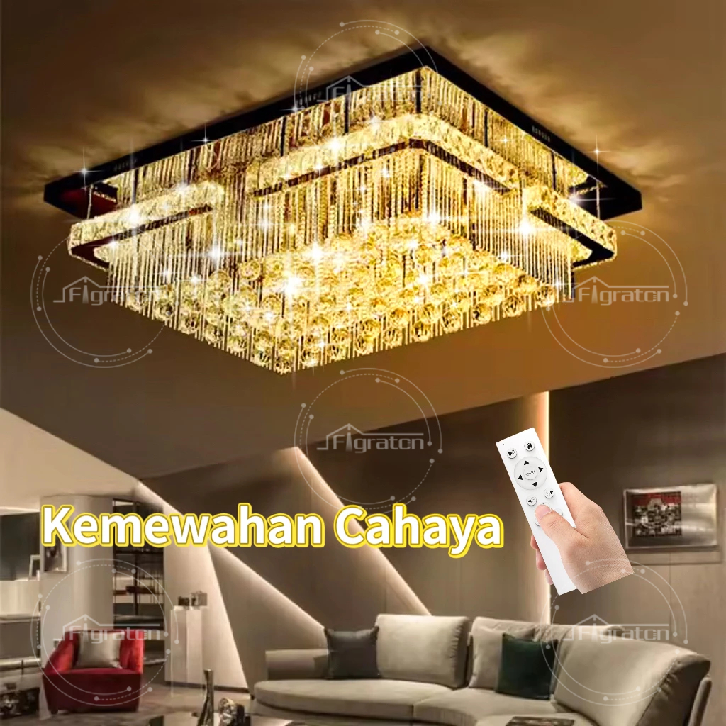 Jual Lampu Plafon Kristal Ruang Tamu Dekorasi 80cm Mewah Remote Control