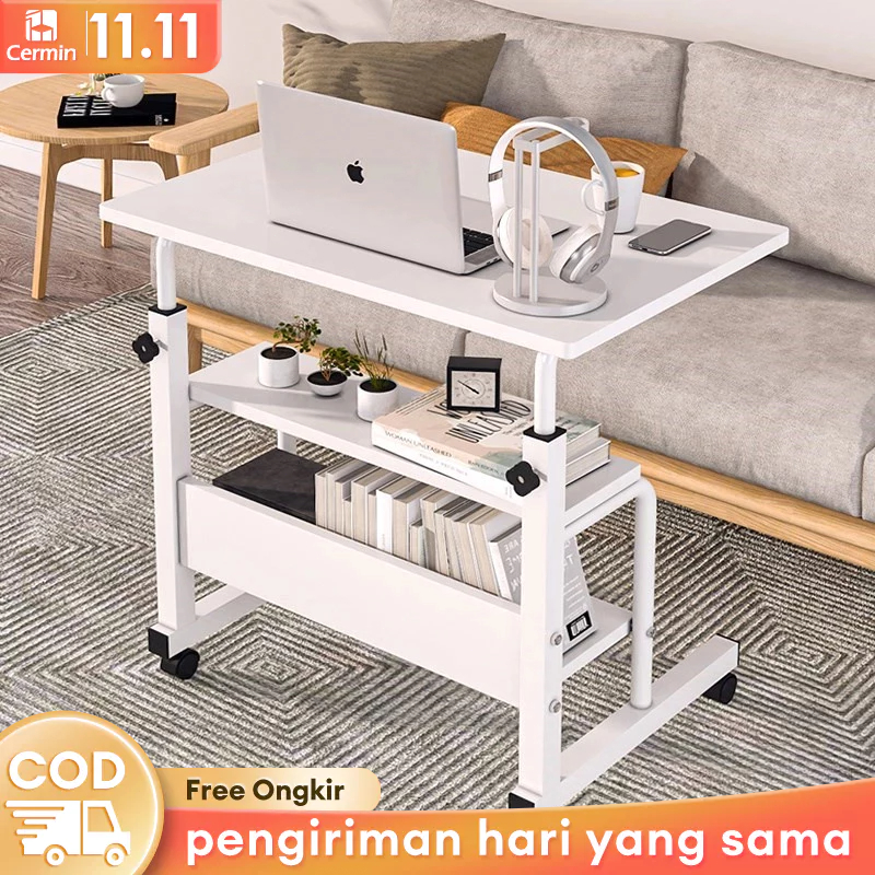 Meja Laptop Portable Meja Rak Laptop Meja Kerja dengan Roda Meja Belajar Adjustable Meja Kecil