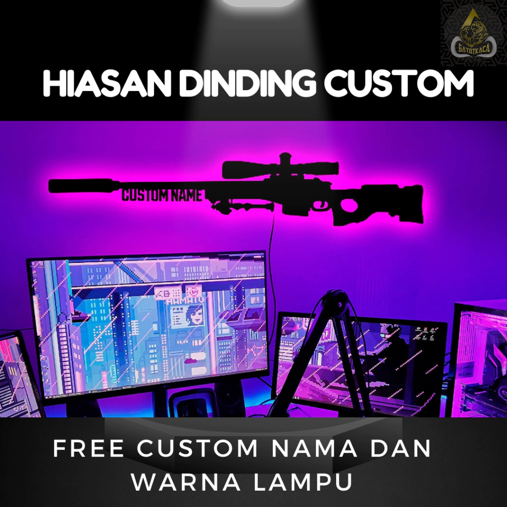 Jual GATOTKACA - HIASAN DINDING CUTTING SNIPER GUN LED CUSTOM NAMA ...
