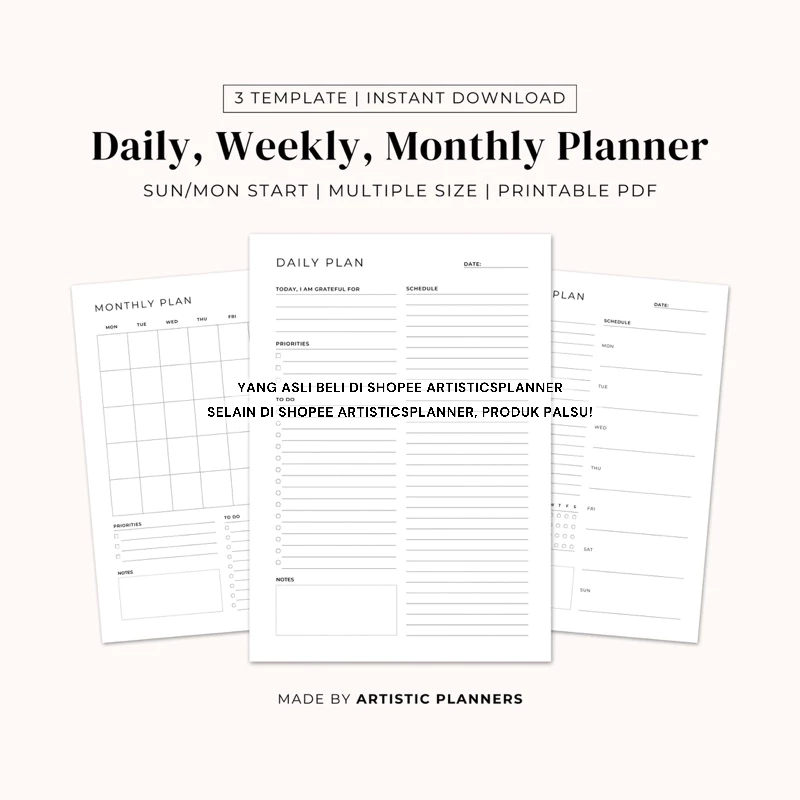 Jual Daily Weekly Monthly Planner Printable | Planner Digital Produktif ...