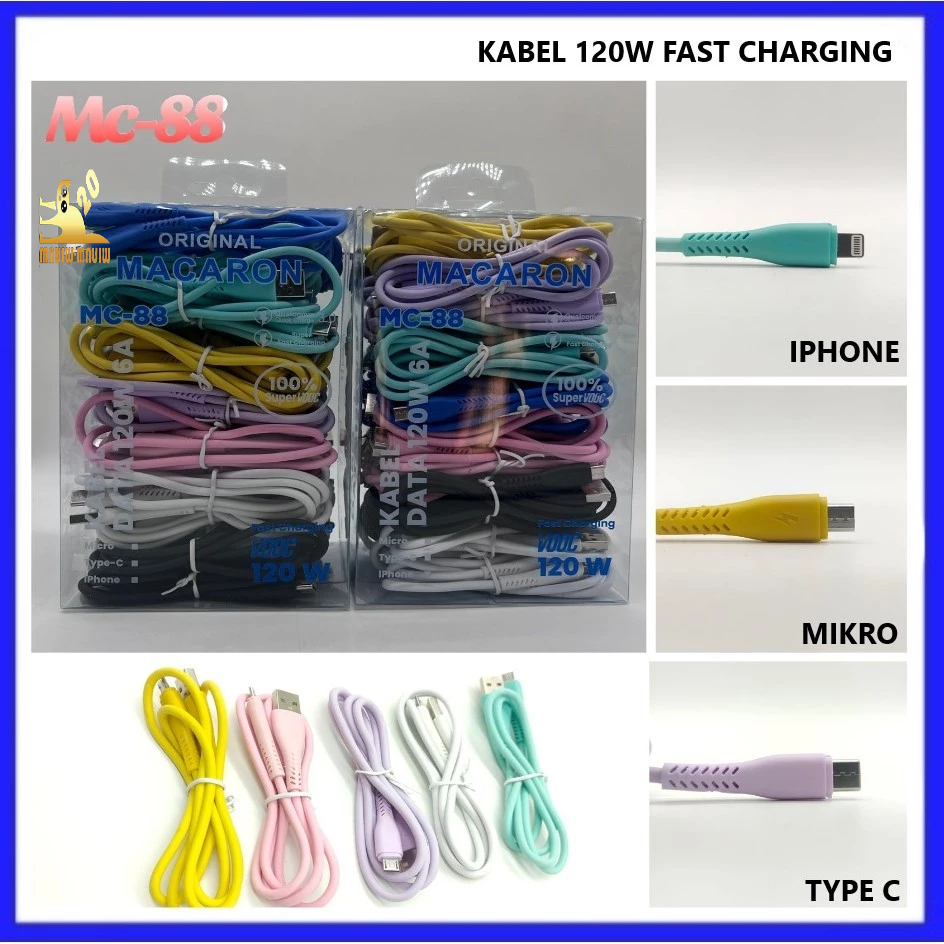 Jual COD 6A 120W KABEL DATA TYPE C MACARON MC88 / DATA CABLE MACARON ...