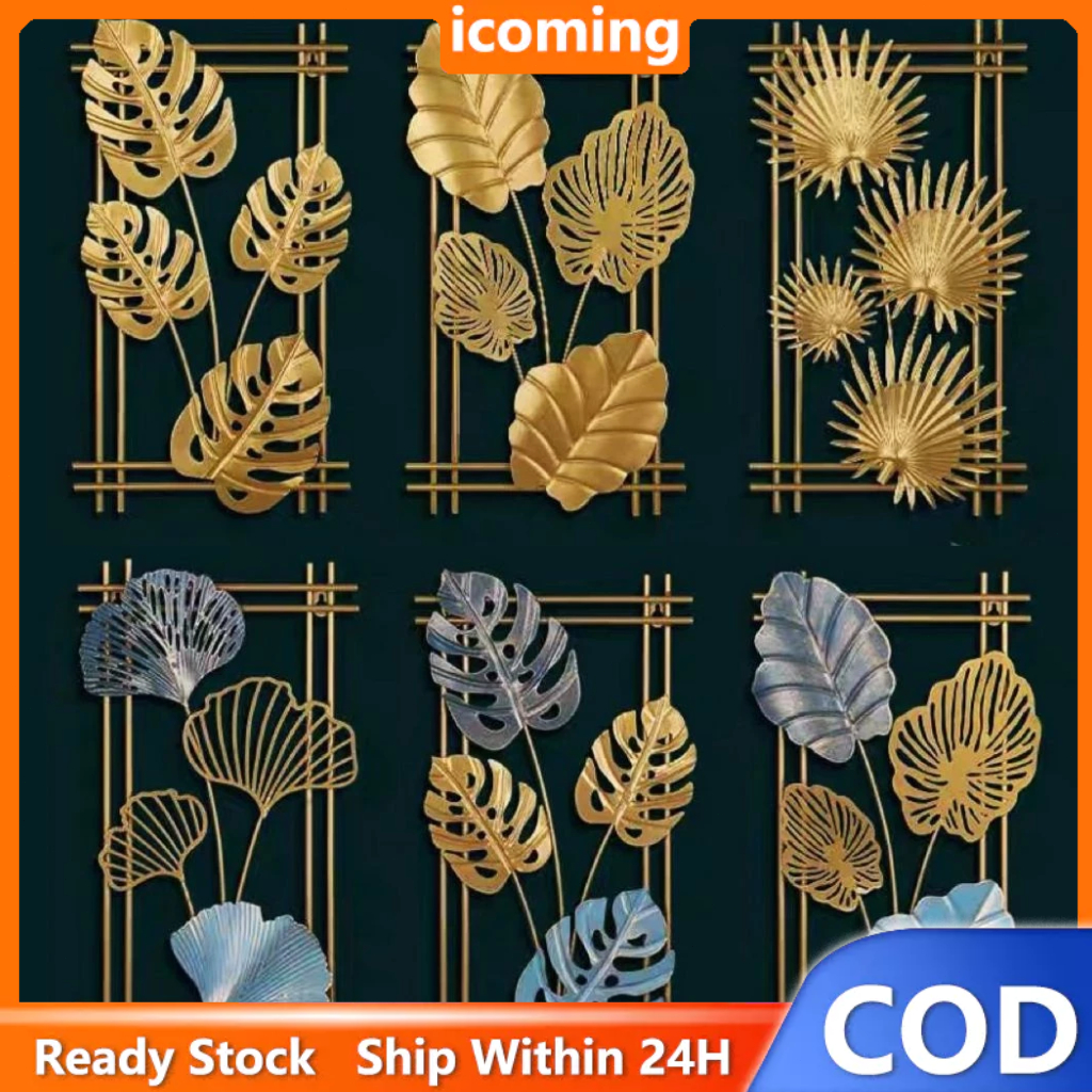 [Termurah-COD]45x25 cm Hiasan Dinding Besi Metal Leaf Wall Art Decor /Frame Metal Gold Modern