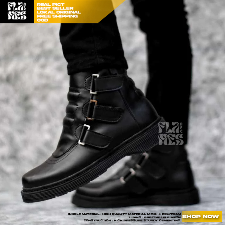 Jual Flames Sepatu Boots Docmart Hitam Pantofel Formal Rider Touring