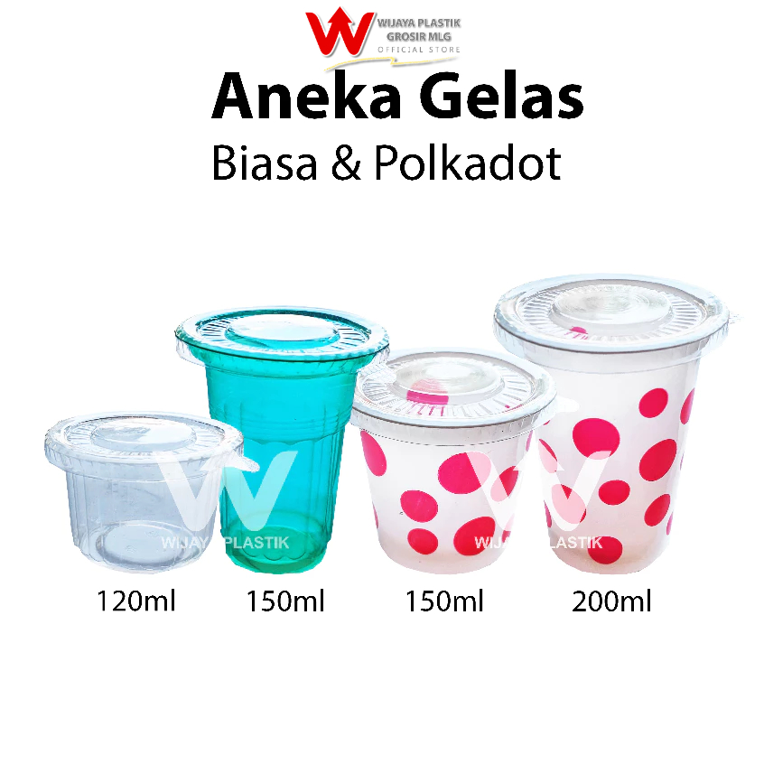 Jual [PROMO] Aneka Gelas Plastik BENING & POLKADOT ( 60 90 100 110 120 ...
