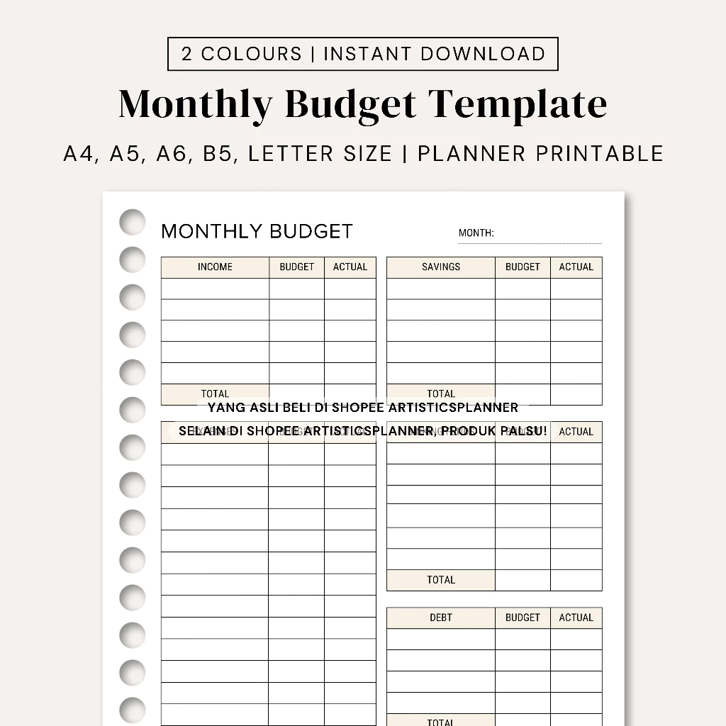 Jual Monthly Budget Overview Template Printable Planner, Budget Binder ...