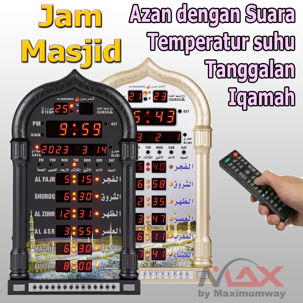 Jual Jam Masjid Digital Waktu Azan dengan suara Adzan suhu ruangan ...