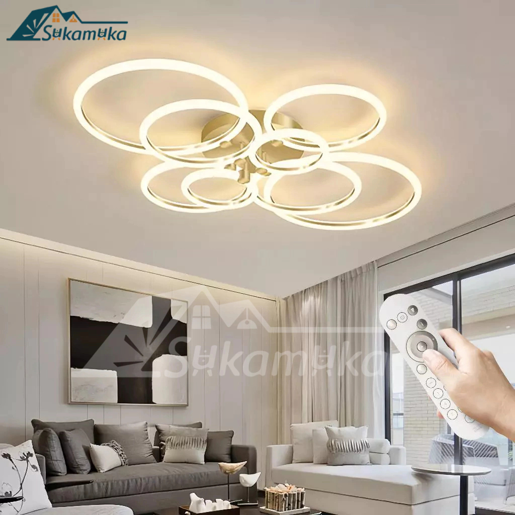 Jual Lampu Hias Ruang Tamu Remote Control Lampu plafon led 3 warna 6/8 ...