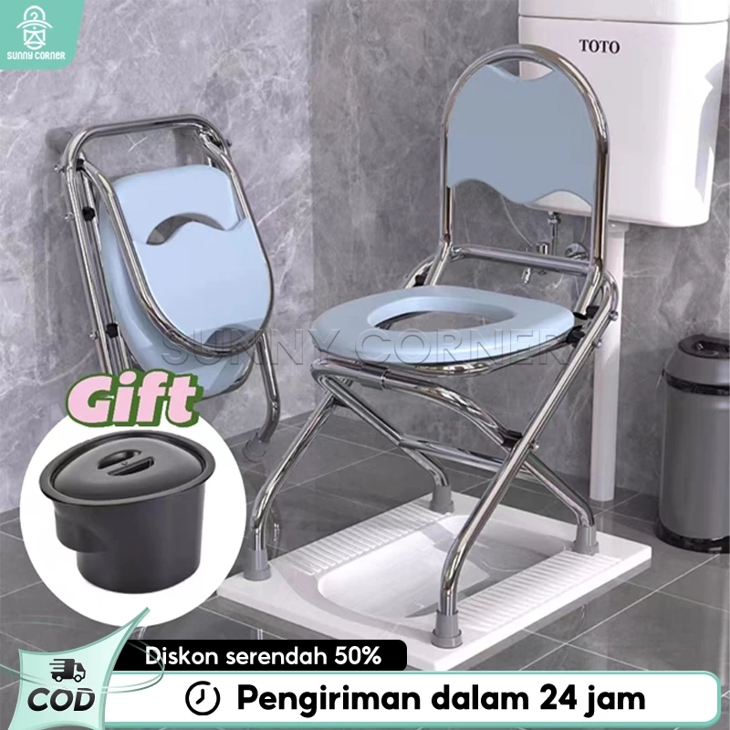 Jual Commode Chair Lipat Stainless Steel Kursi Toilet Hamil Lansia Kursi Bergerak Lipat Toilet