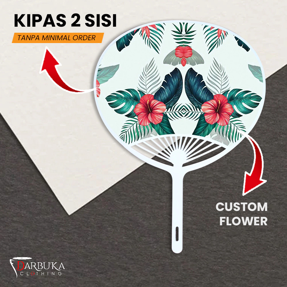 Jual Kipas Custom Flower Pattern 2 Sisi Tanpa Minimal Order Souvenir