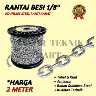 Jual PROMO 2 Meter Rantai Besi Kapal 1/8 inch MITEC Rante Gembok Pagar ...
