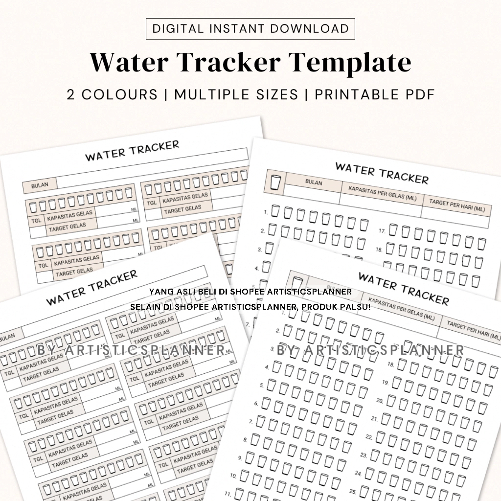 Jual Water Tracker Planner Printable | Binder A5 A6 A4 B5 | Digital ...
