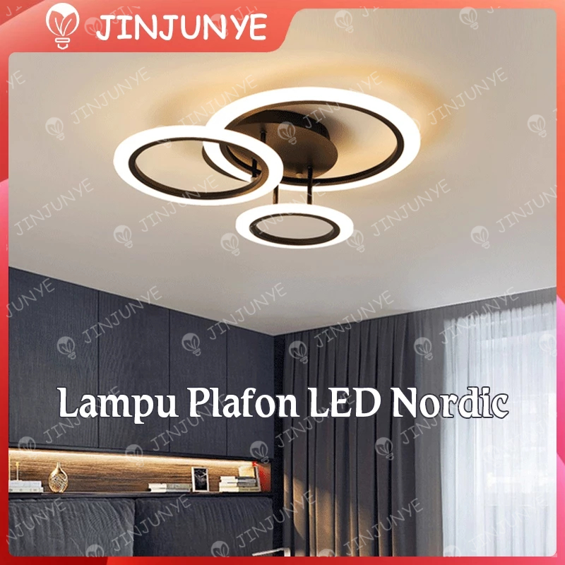 Jual Lampu Plafon Minimalis Modern Hitam LED 3 Warna Simple Nordic