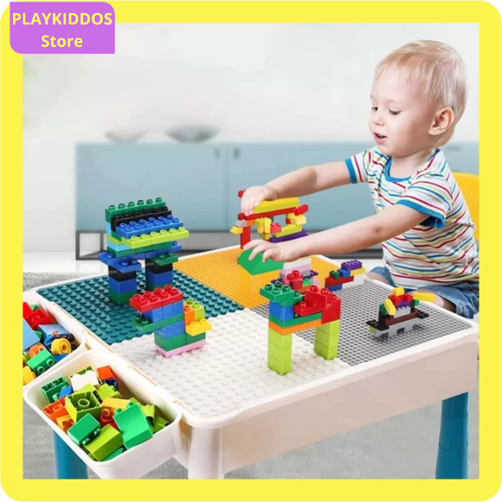 Jual Playkiddos - Mainan Meja Building Block Multifungsi DIY Dan Kursi ...