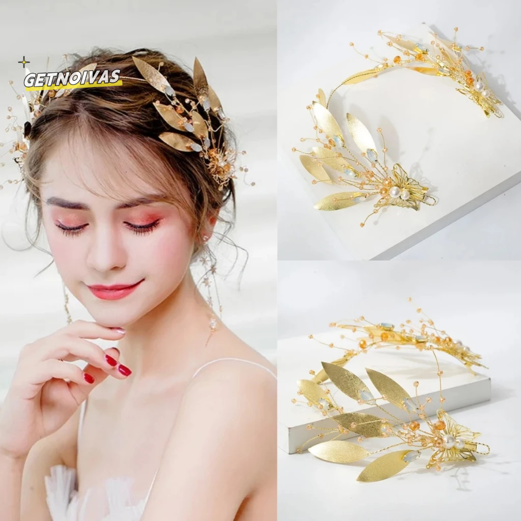 Wedding Hair Accessories Porcelain Flower Headband Tiara Vintage Gold Color Headpiece Crown For Brides Hairbands Bridal Jewelry