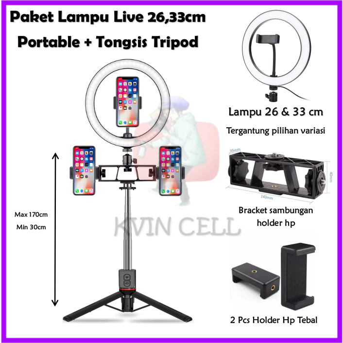 Jual Paket Lampu Ring Light Cm Cm Live Dan Tripod Tongsis Meter Free Holder Hp Live