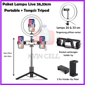 Paket Lampu Ring Light 26cm 33cm Live Dan Tripod Tongsis 1 7 Meter Free 3 Holder Hp Live Studio