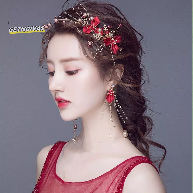 Jual Jepit rambut rumbai bunga merah untuk anak perempuan, gaya ...