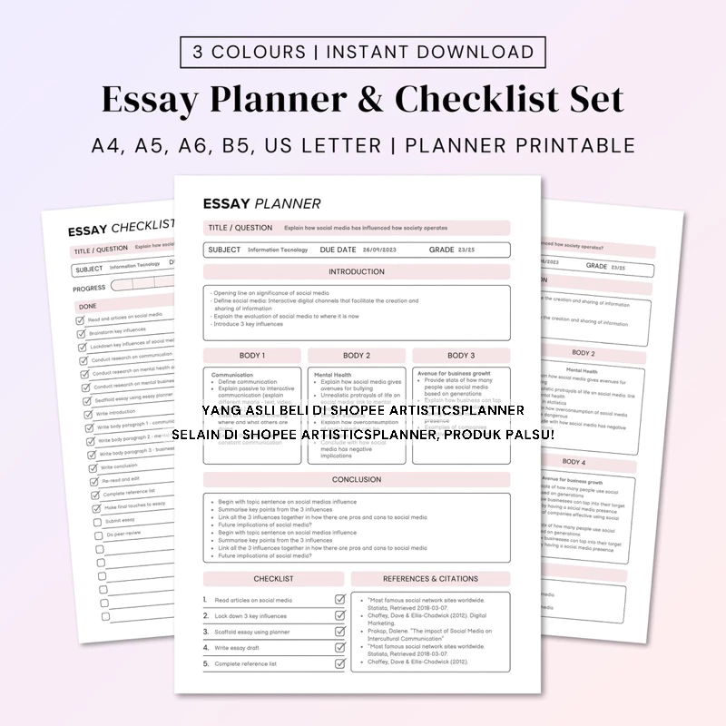 Jual Simple Essay Planner Printable Set | Essay Writing Template ...