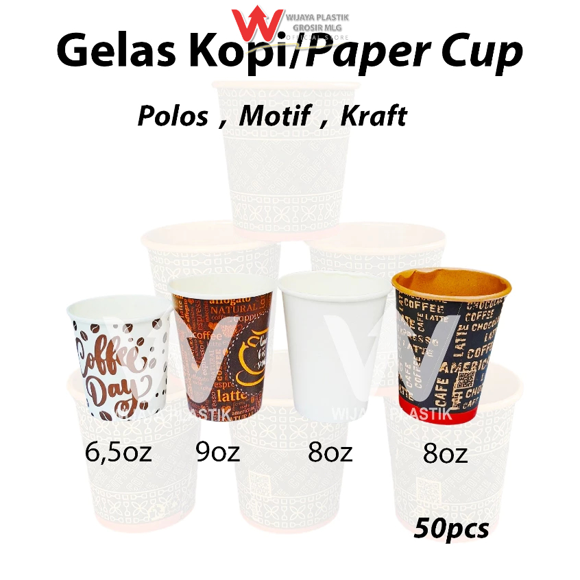 Jual [PROMO] Paper Cup & Tutup (6,5/8/9oz) Putih Coklat --- 50 pcs ...